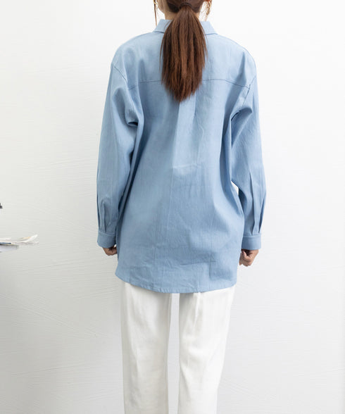 ビッグデニムシャツレディース重ね着お洒落 レイヤードビッグシャツ ゆったり カジュアルロングシャツ 体型カバー春秋トップス レトロ デニムチュニック 袖ボリューム 21SHANGYI-077