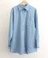 ビッグデニムシャツレディース重ね着お洒落 レイヤードビッグシャツ ゆったり カジュアルロングシャツ 体型カバー春秋トップス レトロ デニムチュニック 袖ボリューム 21SHANGYI-077