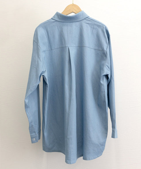 ビッグデニムシャツレディース重ね着お洒落 レイヤードビッグシャツ ゆったり カジュアルロングシャツ 体型カバー春秋トップス レトロ デニムチュニック 袖ボリューム 21SHANGYI-077