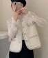 モヘア風ニットベストレディース韓国風秋服 ラメ入りジレベスト ノースリーブジャケット 前開きトップスパールボタン 羽織り お洒落ライトアウター きれいめフェミニン 21SHANGYI-081