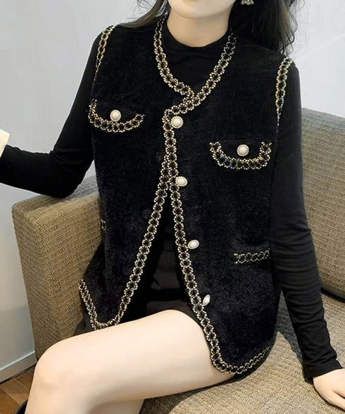 モヘア風ニットベストレディース韓国風秋服 ラメ入りジレベスト ノースリーブジャケット 前開きトップスパールボタン 羽織り お洒落ライトアウター きれいめフェミニン 21SHANGYI-081