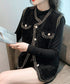 モヘア風ニットベストレディース韓国風秋服 ラメ入りジレベスト ノースリーブジャケット 前開きトップスパールボタン 羽織り お洒落ライトアウター きれいめフェミニン 21SHANGYI-081