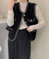 モヘア風ニットベストレディース韓国風秋服 ラメ入りジレベスト ノースリーブジャケット 前開きトップスパールボタン 羽織り お洒落ライトアウター きれいめフェミニン 21SHANGYI-081