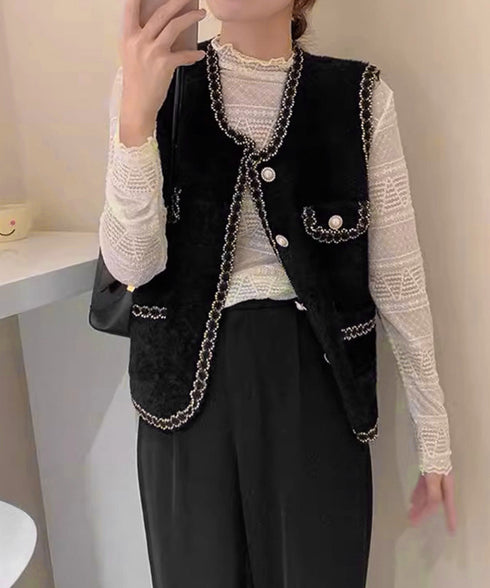 モヘア風ニットベストレディース韓国風秋服 ラメ入りジレベスト ノースリーブジャケット 前開きトップスパールボタン 羽織り お洒落ライトアウター きれいめフェミニン 21SHANGYI-081