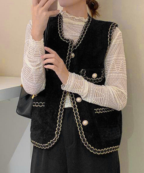 モヘア風ニットベストレディース韓国風秋服 ラメ入りジレベスト ノースリーブジャケット 前開きトップスパールボタン 羽織り お洒落ライトアウター きれいめフェミニン 21SHANGYI-081