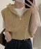 フード付きジップニットベスト ショート丈 ニットジレレディース 重ね着 ノースリーブニットパーカー ニットセーター 韓国風チョッキVネック 学院風前開きジレ 無地 21SHANGYI-082