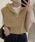 フード付きジップニットベスト ショート丈 ニットジレレディース 重ね着 ノースリーブニットパーカー ニットセーター 韓国風チョッキVネック 学院風前開きジレ 無地 21SHANGYI-082