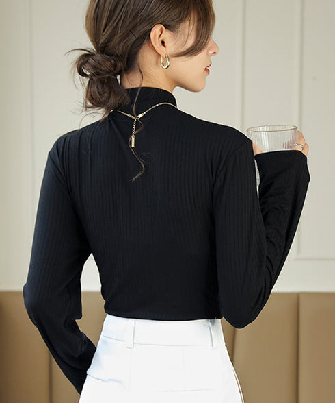 レースカットソー切り替えインナートップス 花柄レーストップス レイヤードトップスレディース ストレッチシアー リブトップス シースルー透け薄手肌着 重ね着シャツ 21SHANGYI-084