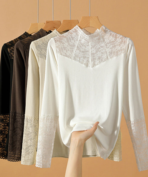 レースカットソー切り替えインナートップス レーストップス シアーシースルートップス レディース レイヤードトップス 薄手肌着 フェミニン 重ね着 細身tシャツ透け 21SHANGYI-085