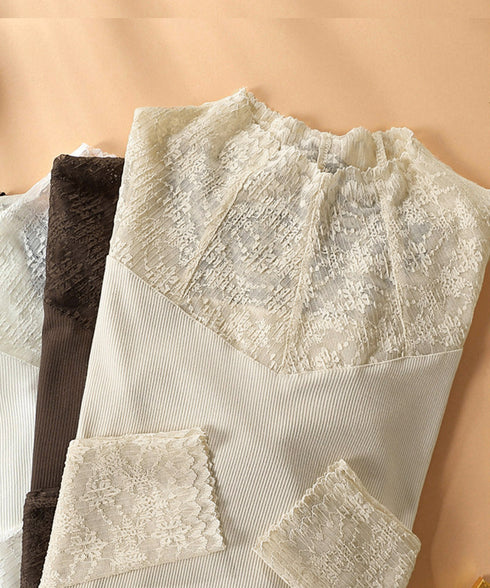 レースカットソー切り替えインナートップス レーストップス シアーシースルートップス レディース レイヤードトップス 薄手肌着 フェミニン 重ね着 細身tシャツ透け 21SHANGYI-085