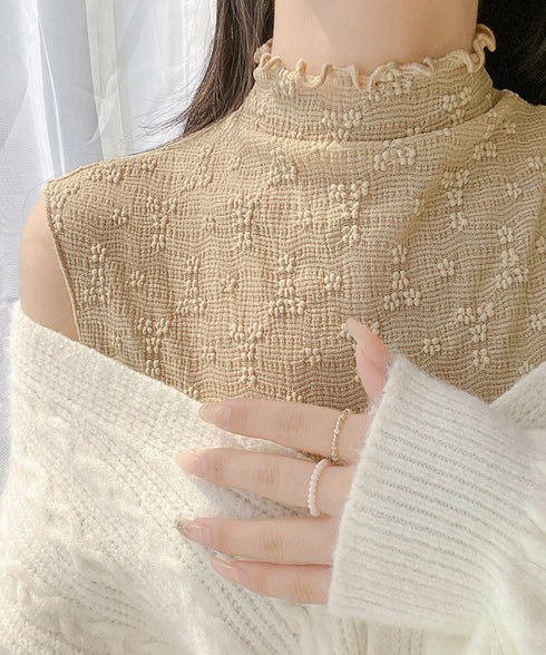 総レースインナートップスレディース韓国風 メロウフリル ハイネックブラウス レースブラウス フリルネック 重ね着 きれいめ フェミニン 白黒 シースルー セクシー 21SHANGYI-086