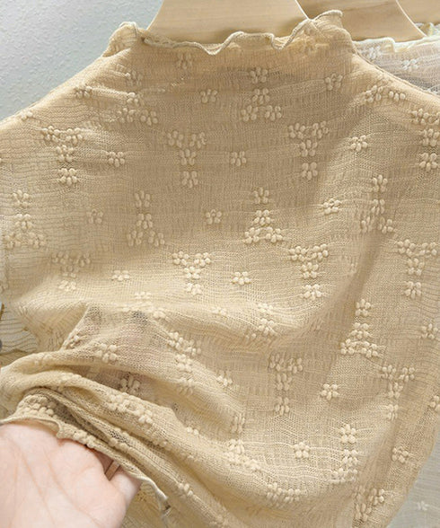 総レースインナートップスレディース韓国風 メロウフリル ハイネックブラウス レースブラウス フリルネック 重ね着 きれいめ フェミニン 白黒 シースルー セクシー 21SHANGYI-086