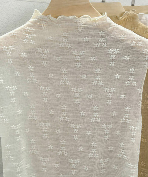 総レースインナートップスレディース韓国風 メロウフリル ハイネックブラウス レースブラウス フリルネック 重ね着 きれいめ フェミニン 白黒 シースルー セクシー 21SHANGYI-086