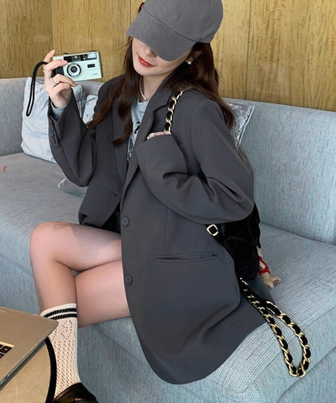 テーラードジャケット レディースアウター 肩パッド入りオーバーサイズジャケット ライトアウターポケット付き 20代30代40代おしゃれトップス オフィスカジュアル 21SHANGYI-087