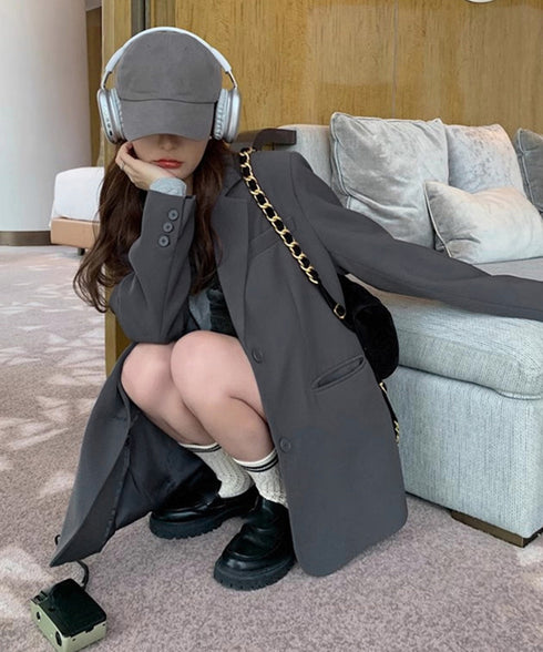 テーラードジャケット レディースアウター 肩パッド入りオーバーサイズジャケット ライトアウターポケット付き 20代30代40代おしゃれトップス オフィスカジュアル 21SHANGYI-087