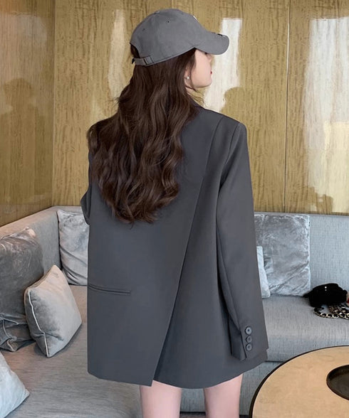 テーラードジャケット レディースアウター 肩パッド入りオーバーサイズジャケット ライトアウターポケット付き 20代30代40代おしゃれトップス オフィスカジュアル 21SHANGYI-087