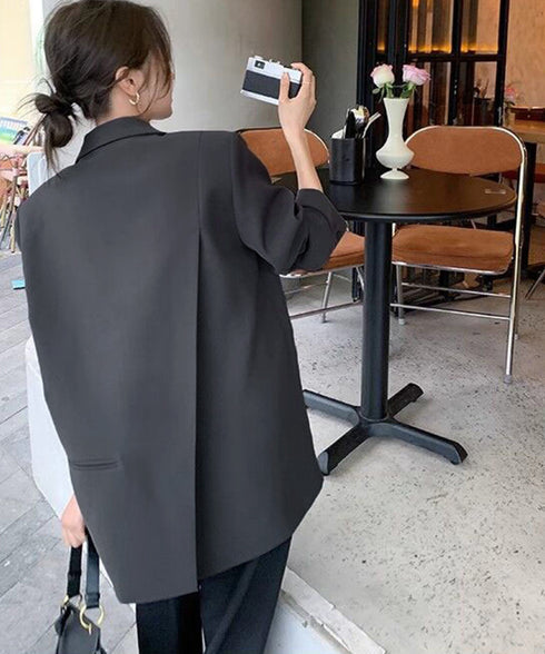 テーラードジャケット レディースアウター 肩パッド入りオーバーサイズジャケット ライトアウターポケット付き 20代30代40代おしゃれトップス オフィスカジュアル 21SHANGYI-087