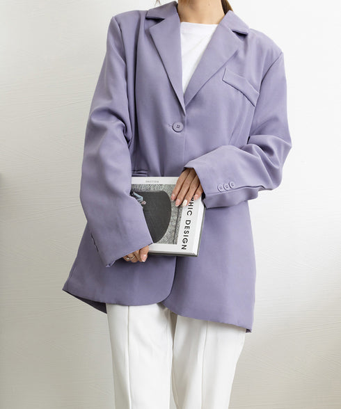 テーラードジャケット レディースアウター 肩パッド入りオーバーサイズジャケット ライトアウターポケット付き 20代30代40代おしゃれトップス オフィスカジュアル 21SHANGYI-087