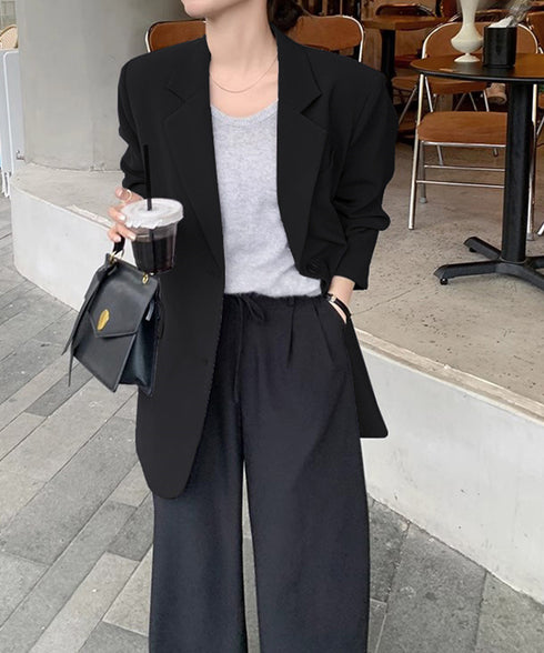 テーラードジャケット レディースアウター 肩パッド入りオーバーサイズジャケット ライトアウターポケット付き 20代30代40代おしゃれトップス オフィスカジュアル 21SHANGYI-087