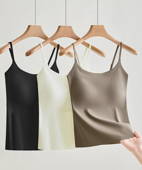 カップ付きキャミソール 韓国風ブラトップ Uネックキャミソール シームレスキャミレディース ノンワイヤー ベーシック肌着 涼やか 薄手 ブラ一体型インナーウェア夏 21SHANGYI-089