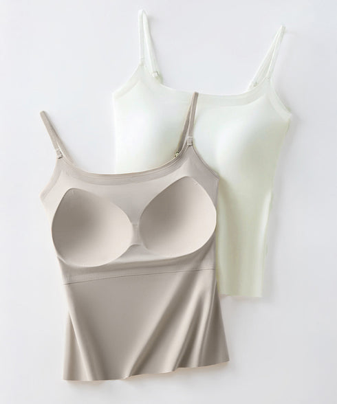 カップ付きキャミソール 韓国風ブラトップ Uネックキャミソール シームレスキャミレディース ノンワイヤー ベーシック肌着 涼やか 薄手 ブラ一体型インナーウェア夏 21SHANGYI-089