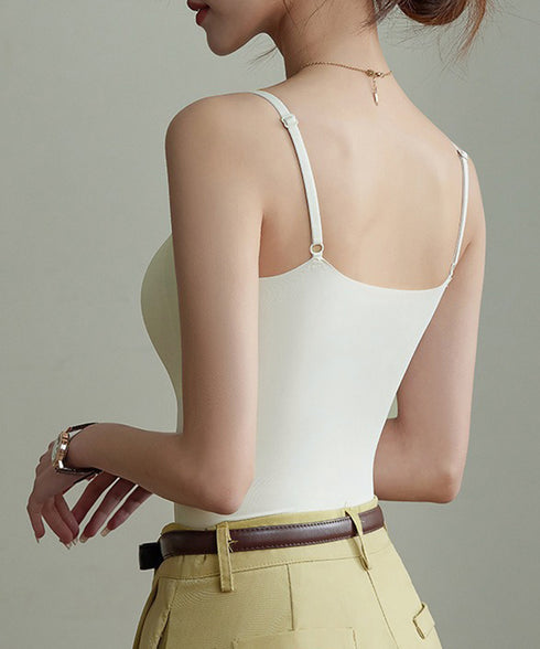 カップ付きキャミソール 韓国風ブラトップ Uネックキャミソール シームレスキャミレディース ノンワイヤー ベーシック肌着 涼やか 薄手 ブラ一体型インナーウェア夏 21SHANGYI-089
