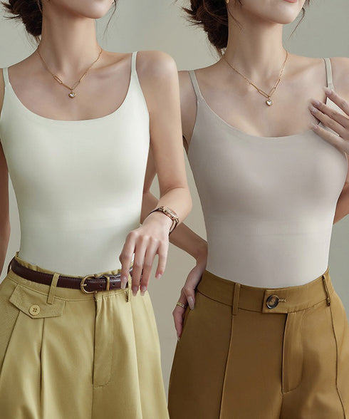 カップ付きキャミソール 韓国風ブラトップ Uネックキャミソール シームレスキャミレディース ノンワイヤー ベーシック肌着 涼やか 薄手 ブラ一体型インナーウェア夏 21SHANGYI-089