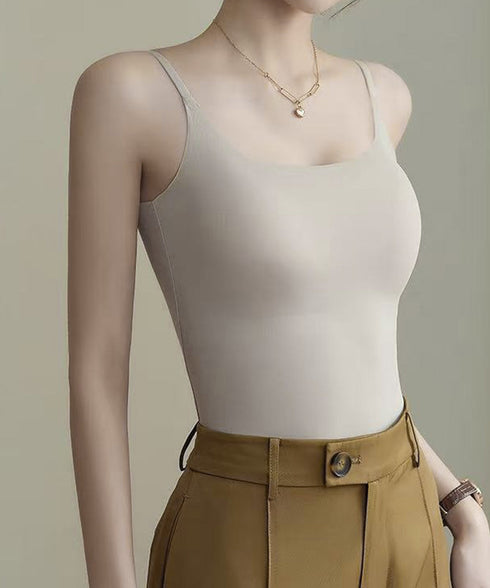 カップ付きキャミソール 韓国風ブラトップ Uネックキャミソール シームレスキャミレディース ノンワイヤー ベーシック肌着 涼やか 薄手 ブラ一体型インナーウェア夏 21SHANGYI-089