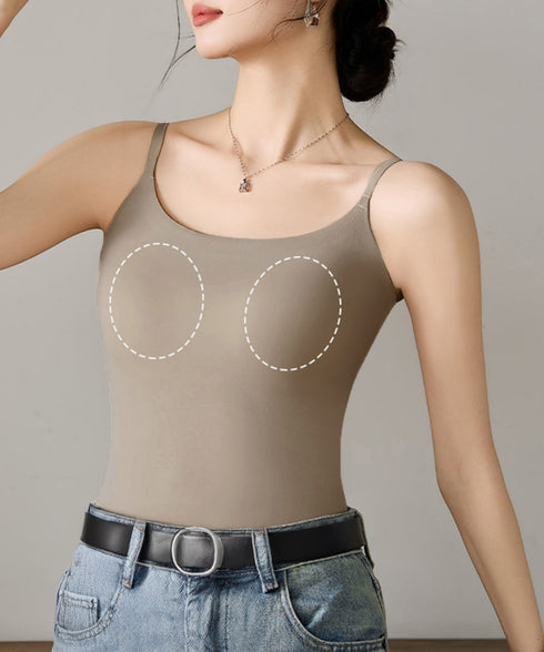 カップ付きキャミソール 韓国風ブラトップ Uネックキャミソール シームレスキャミレディース ノンワイヤー ベーシック肌着 涼やか 薄手 ブラ一体型インナーウェア夏 21SHANGYI-089