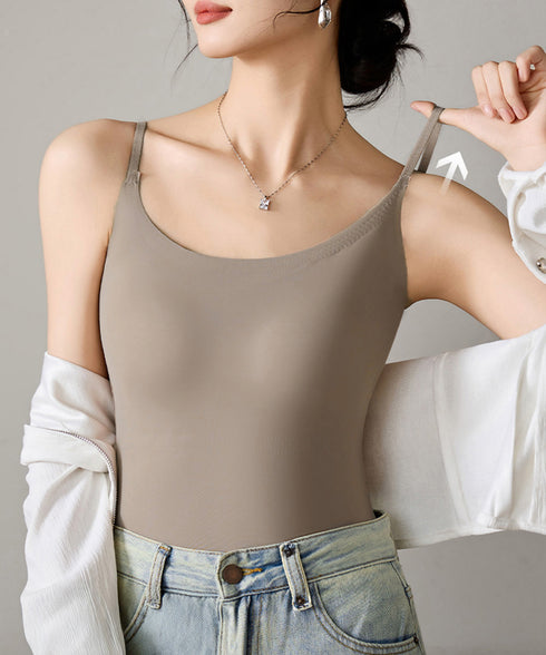 カップ付きキャミソール 韓国風ブラトップ Uネックキャミソール シームレスキャミレディース ノンワイヤー ベーシック肌着 涼やか 薄手 ブラ一体型インナーウェア夏 21SHANGYI-089