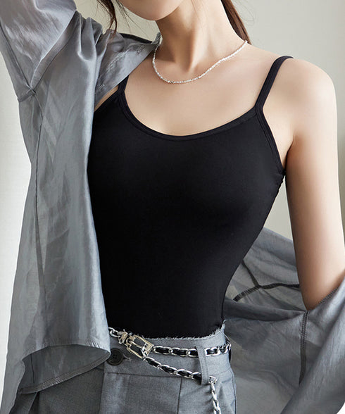 カップ付きキャミソール 韓国風ブラトップ レディースキャミUネック ベーシック肌着 大人可愛い薄手インナーウェア 柔らかい 美胸ブラトップ 快適レイヤードトップス 21SHANGYI-091