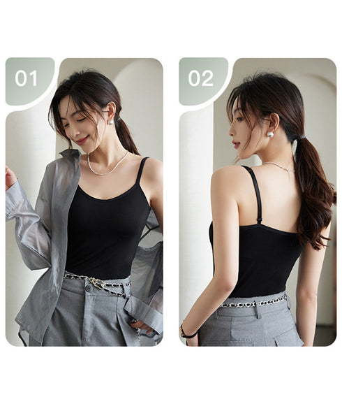 カップ付きキャミソール 韓国風ブラトップ レディースキャミUネック ベーシック肌着 大人可愛い薄手インナーウェア 柔らかい 美胸ブラトップ 快適レイヤードトップス 21SHANGYI-091