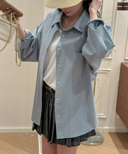 シャツレディースオーバーサイズ長袖シャツ シンプルシャツ全9色 オフィスカジュアル ベーシックシャツ 重ね着 無地トップスチュニック羽織り 体型カバー 春夏秋 服 21SHANGYI-092