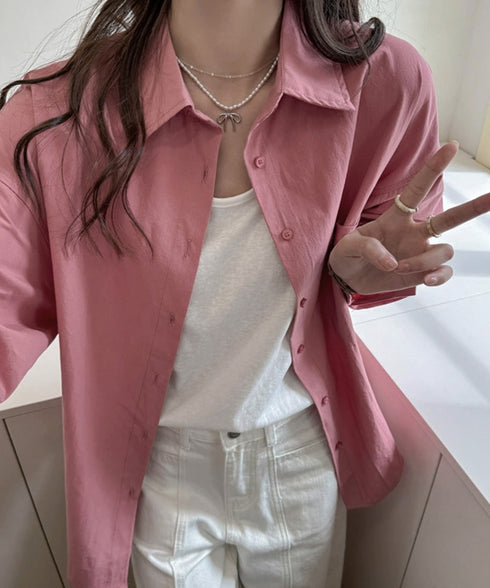 シャツレディースオーバーサイズ長袖シャツ シンプルシャツ全9色 オフィスカジュアル ベーシックシャツ 重ね着 無地トップスチュニック羽織り 体型カバー 春夏秋 服 21SHANGYI-092