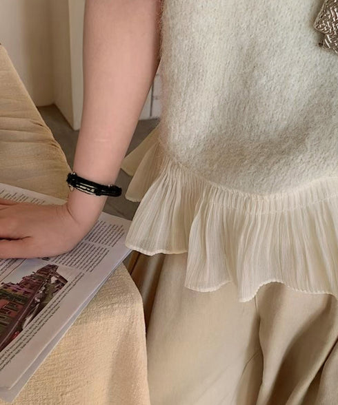 ニットベスト レディースチョッキ 重ね着 フリルベスト 韓国ファッション レイヤードコーデ ノースリーブニットトップス 着やせニットジレ 春秋冬 プルオーバー無地 21SHANGYI-094