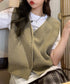 リブニットベスト前開きニットジレVネック ニットチョッキレディース こなれ感ノースリーブニットトップス 大人カジュアル おしゃれ ゆったり重ね着ニット 韓国風無地 21SHANGYI-095