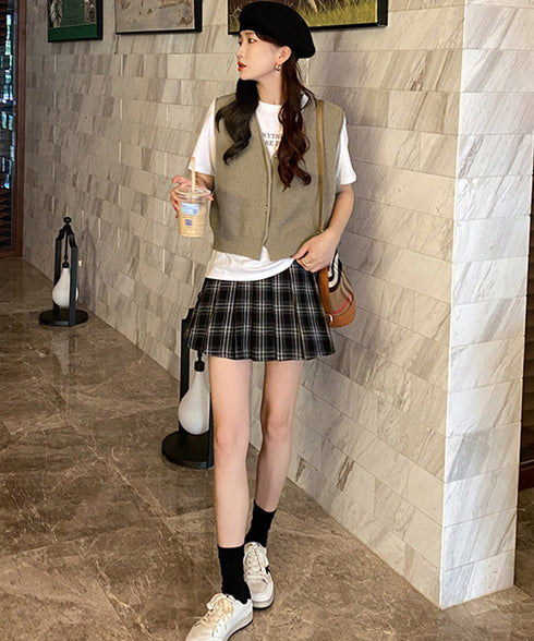 リブニットベスト前開きニットジレVネック ニットチョッキレディース こなれ感ノースリーブニットトップス 大人カジュアル おしゃれ ゆったり重ね着ニット 韓国風無地 21SHANGYI-095