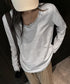 レース長袖トップスVネックカットソー秋服 シアレース切替トップス ドッキングTシャツ おしゃれプルオーバー 体型カバー着回しトップス フェミニン 体型カバーゆるt 21SHANGYI-100