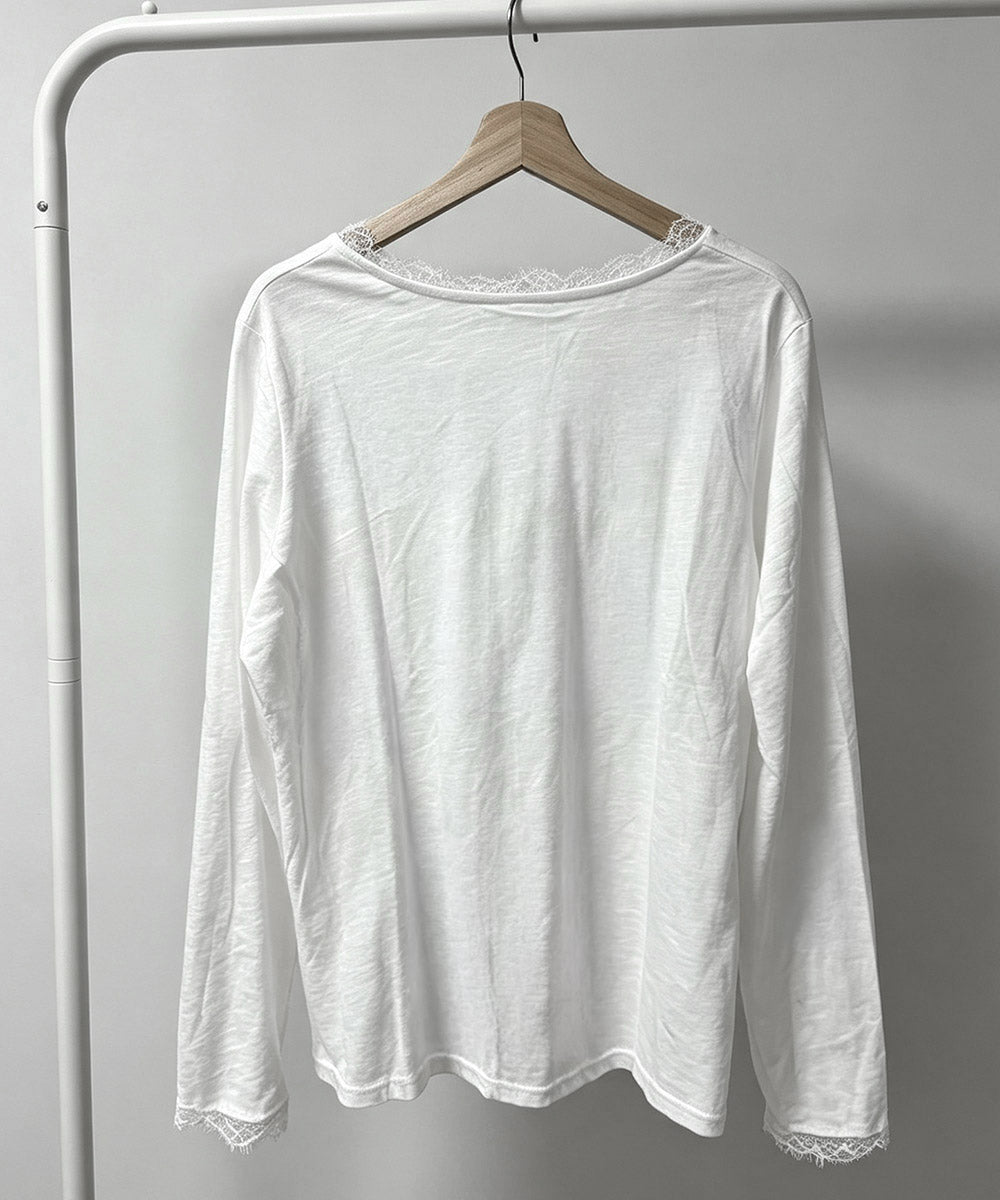 レース長袖トップスVネックカットソー秋服 詳細画像29