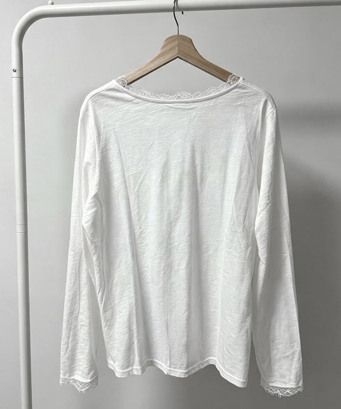 レース長袖トップスVネックカットソー秋服 シアレース切替トップス ドッキングTシャツ おしゃれプルオーバー 体型カバー着回しトップス フェミニン 体型カバーゆるt 21SHANGYI-100