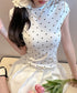 ドット柄tシャツレディース 半袖トップス tシャツ半袖コンパクトTシャツ カットソー半袖 韓国風 フィットトップス細見え フレンチスリーブTシャツ 大人可愛い夏服 21SHANGYI-102