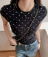 ドット柄tシャツレディース 半袖トップス tシャツ半袖コンパクトTシャツ カットソー半袖 韓国風 フィットトップス細見え フレンチスリーブTシャツ 大人可愛い夏服 21SHANGYI-102