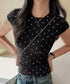 ドット柄tシャツレディース 半袖トップス tシャツ半袖コンパクトTシャツ カットソー半袖 韓国風 フィットトップス細見え フレンチスリーブTシャツ 大人可愛い夏服 21SHANGYI-102
