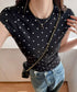 ドット柄tシャツレディース 半袖トップス tシャツ半袖コンパクトTシャツ カットソー半袖 韓国風 フィットトップス細見え フレンチスリーブTシャツ 大人可愛い夏服 21SHANGYI-102