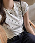 ドット柄tシャツレディース 半袖トップス tシャツ半袖コンパクトTシャツ カットソー半袖 韓国風 フィットトップス細見え フレンチスリーブTシャツ 大人可愛い夏服 21SHANGYI-102