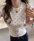 ドット柄tシャツレディース 半袖トップス tシャツ半袖コンパクトTシャツ カットソー半袖 韓国風 フィットトップス細見え フレンチスリーブTシャツ 大人可愛い夏服 21SHANGYI-102
