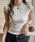 ドット柄tシャツレディース 半袖トップス tシャツ半袖コンパクトTシャツ カットソー半袖 韓国風 フィットトップス細見え フレンチスリーブTシャツ 大人可愛い夏服 21SHANGYI-102