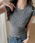 ドット柄tシャツレディース 半袖トップス tシャツ半袖コンパクトTシャツ カットソー半袖 韓国風 フィットトップス細見え フレンチスリーブTシャツ 大人可愛い夏服 21SHANGYI-102