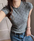 ドット柄tシャツレディース 半袖トップス tシャツ半袖コンパクトTシャツ カットソー半袖 韓国風 フィットトップス細見え フレンチスリーブTシャツ 大人可愛い夏服 21SHANGYI-102