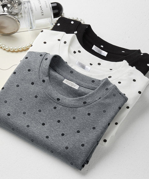 ドット柄tシャツレディース 半袖トップス tシャツ半袖コンパクトTシャツ カットソー半袖 韓国風 フィットトップス細見え フレンチスリーブTシャツ 大人可愛い夏服 21SHANGYI-102